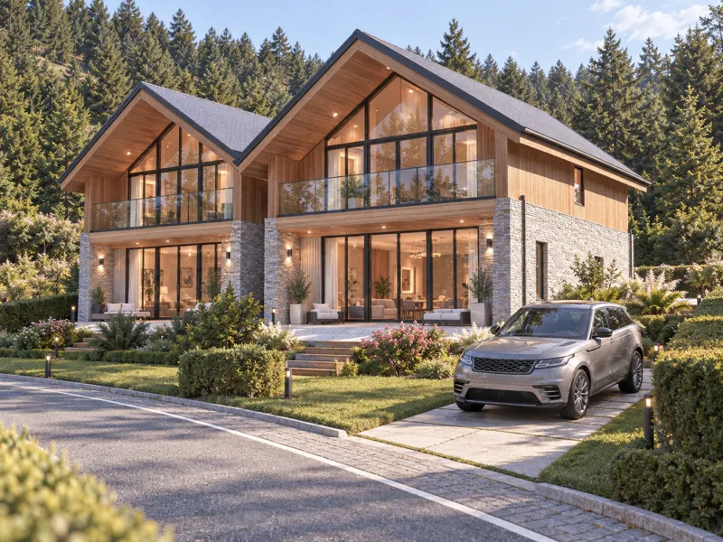 Villa entrance with parking